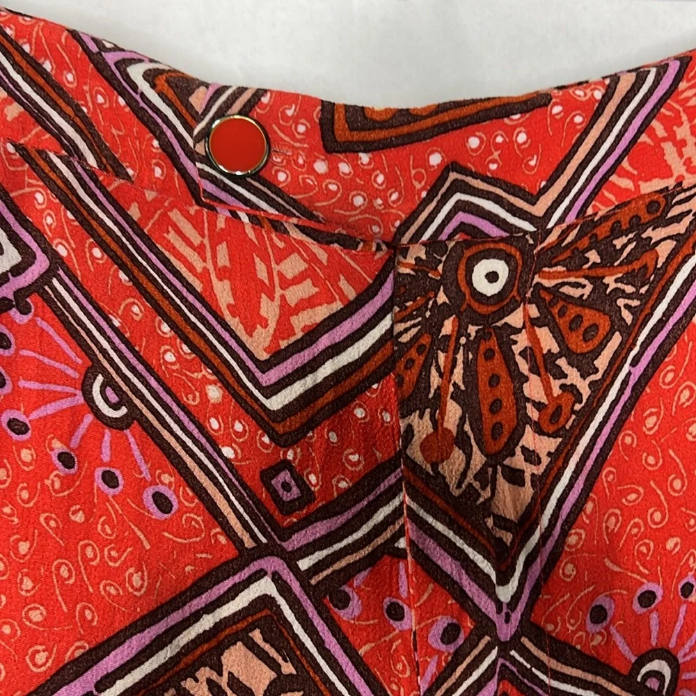 Anthropologie Skirted Wide Leg Pants Red Geometric Print High Rise 6 - Picture 4 of 7